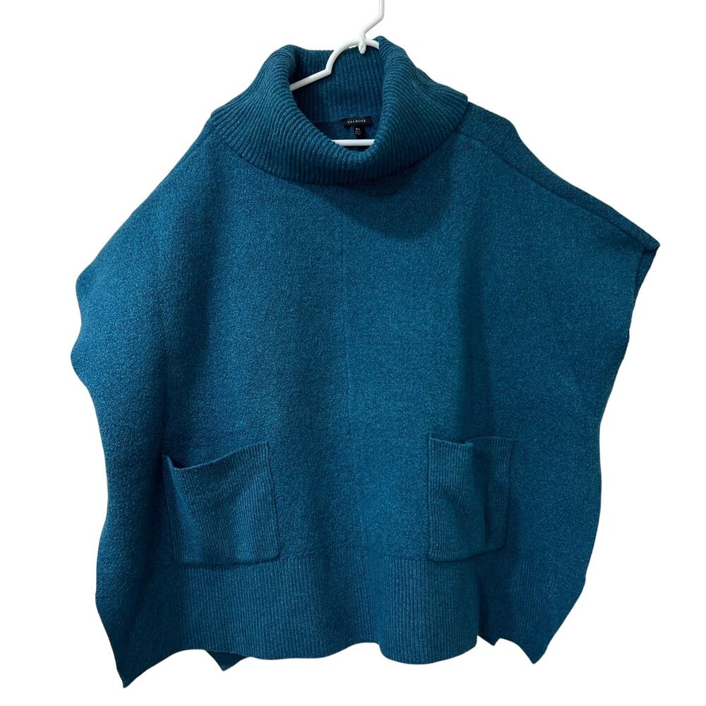 Talbots Womens Size Medium/Large Teal Blue Turtleneck Poncho Sweater Cozy Fall